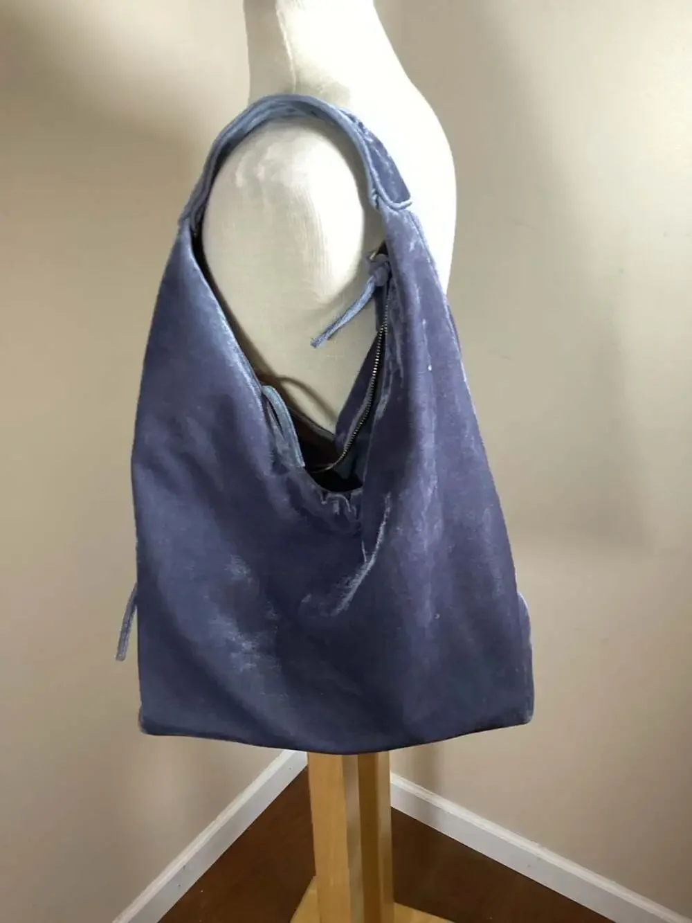 Tabitha Webb Blue Velvet Large Hobo Shoulder Bag